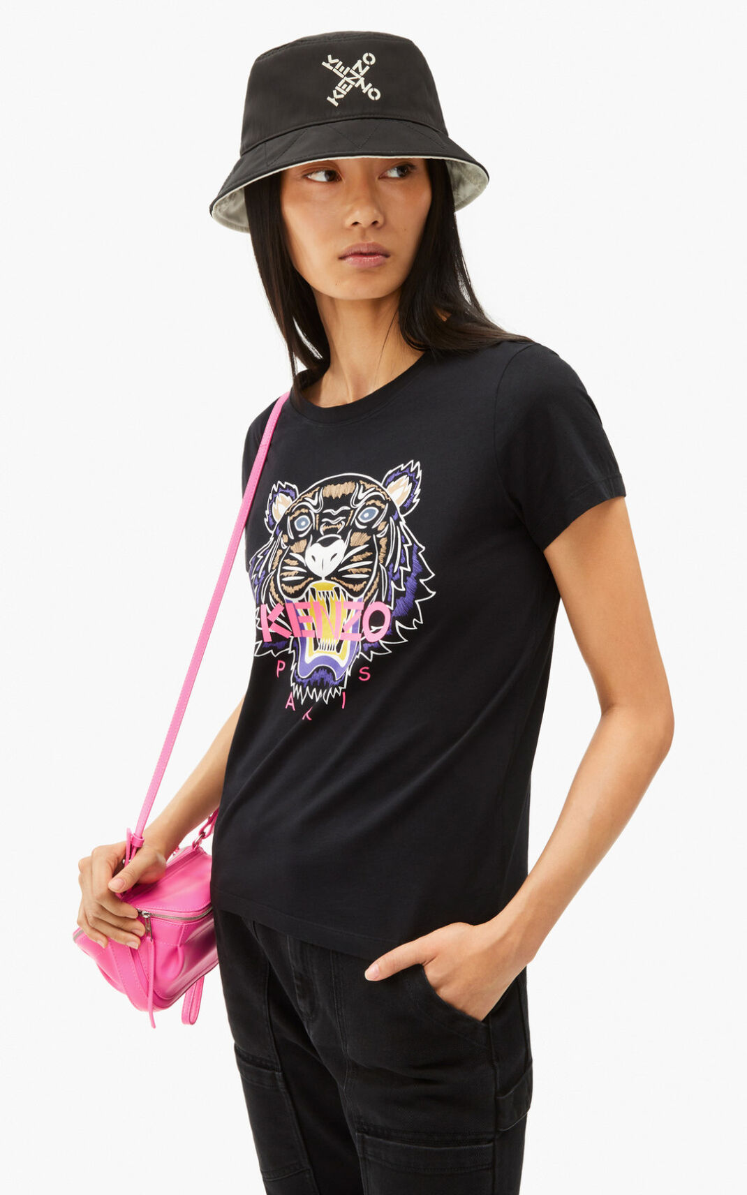 Camisetas Kenzo Tiger Mujer Negras HOE928715